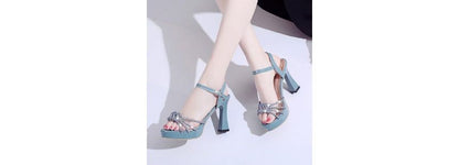 Platform Rhinestone Chunky-Heel Sandals