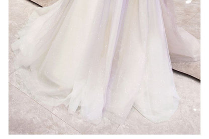 Strap Spaghetti Evening Gown Sweetheart Gradient A-Line Neckline Mesh Rhinestone