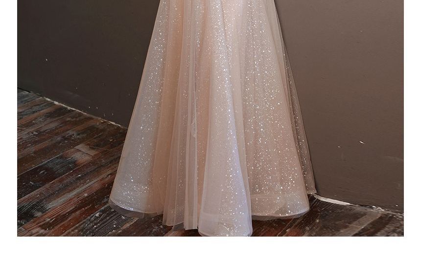 Embellished Designs) Neck Cocktail (Various Square Dress Mesh Long-Sleeve Glitter