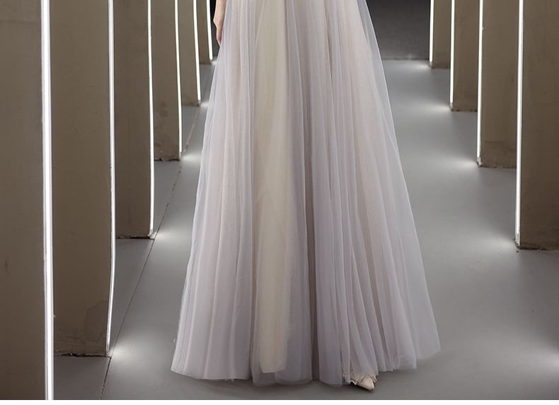 Gown 3/4-Sleeve A-Line Shoulder Rhinestone Floral Cold Evening