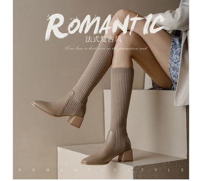 Block Heel Boots Tall Knit
