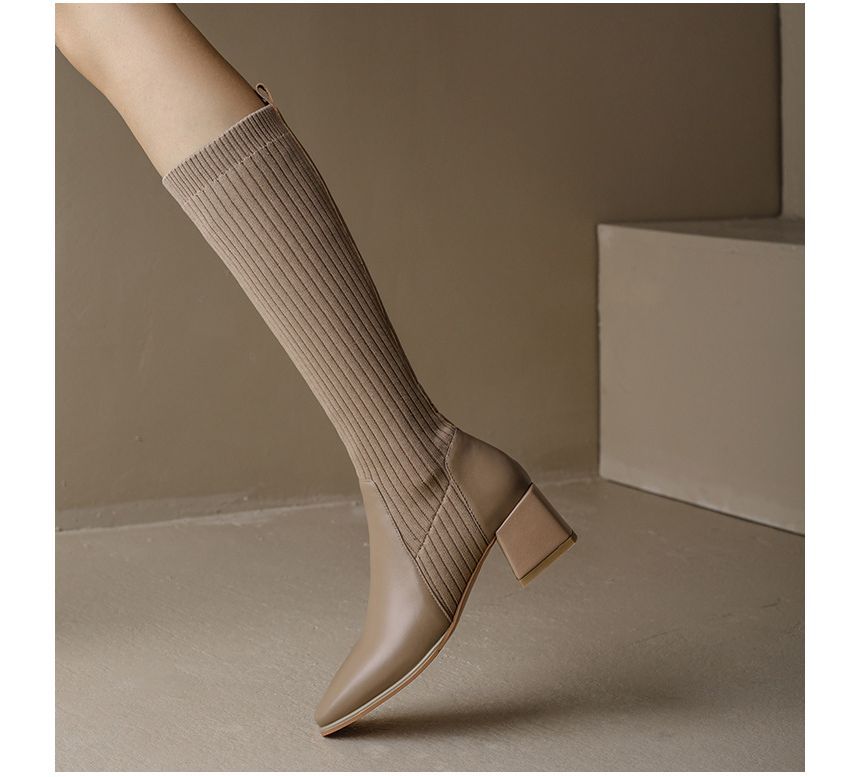 Block Heel Boots Tall Knit