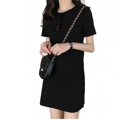 Short-Sleeve Mini Plain Dress Neck Round T-Shirt