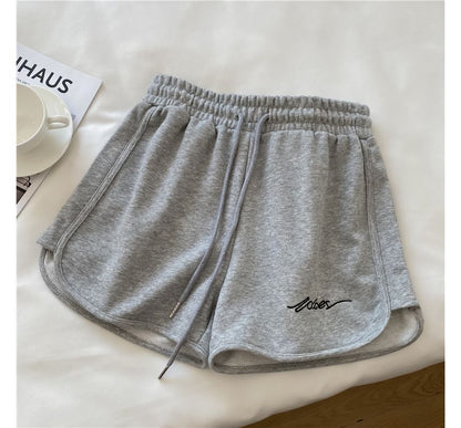 Lettering Sweatshorts Elastic Waist
