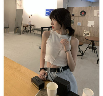 Tank Plain Top Neck Round Crop