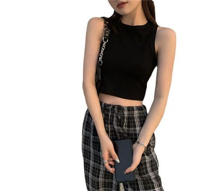 Tank Plain Top Neck Round Crop