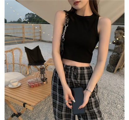 Tank Plain Top Neck Round Crop