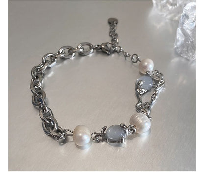 Faux Pearl Moon Stone Bracelet