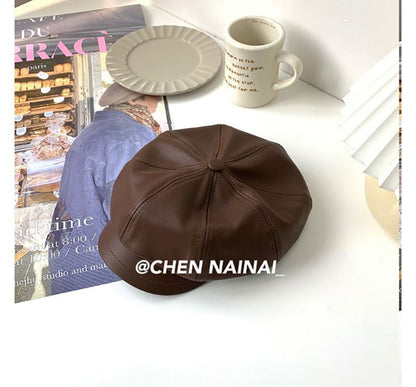 Cap Faux Newsboy Leather