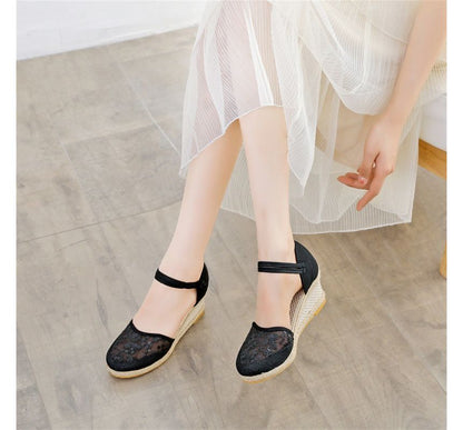 Flower Sandals Embroidered Wedge