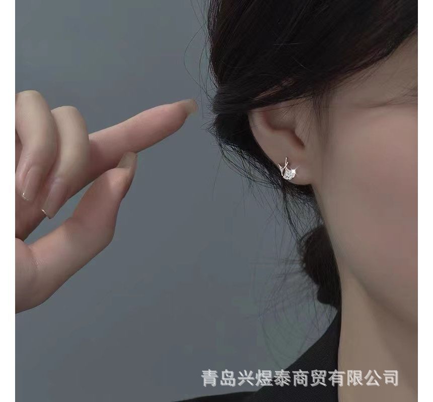 Earring Leaf Rhinestone Alloy