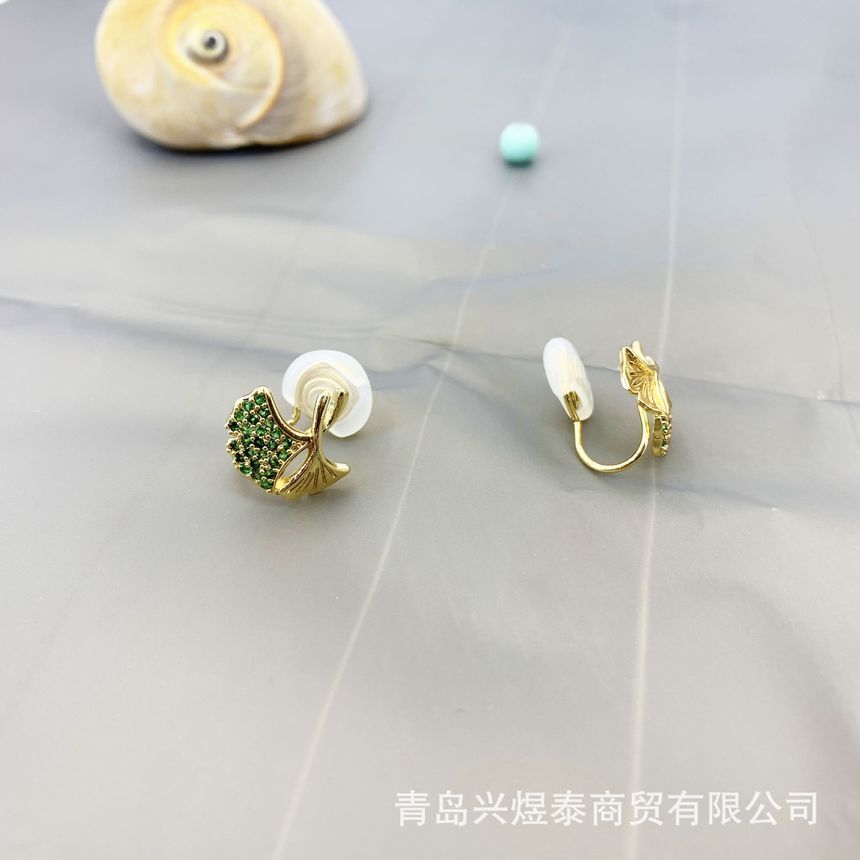 Earring Leaf Rhinestone Alloy
