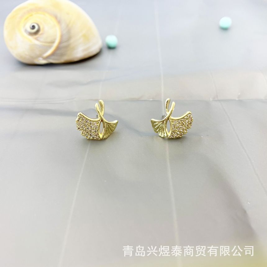 Earring Leaf Rhinestone Alloy