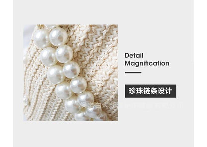 Bucket Pearl Faux Bag Woven Strap