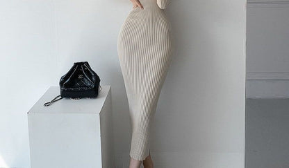 Long-Sleeve Plain Knit Sheath Dress