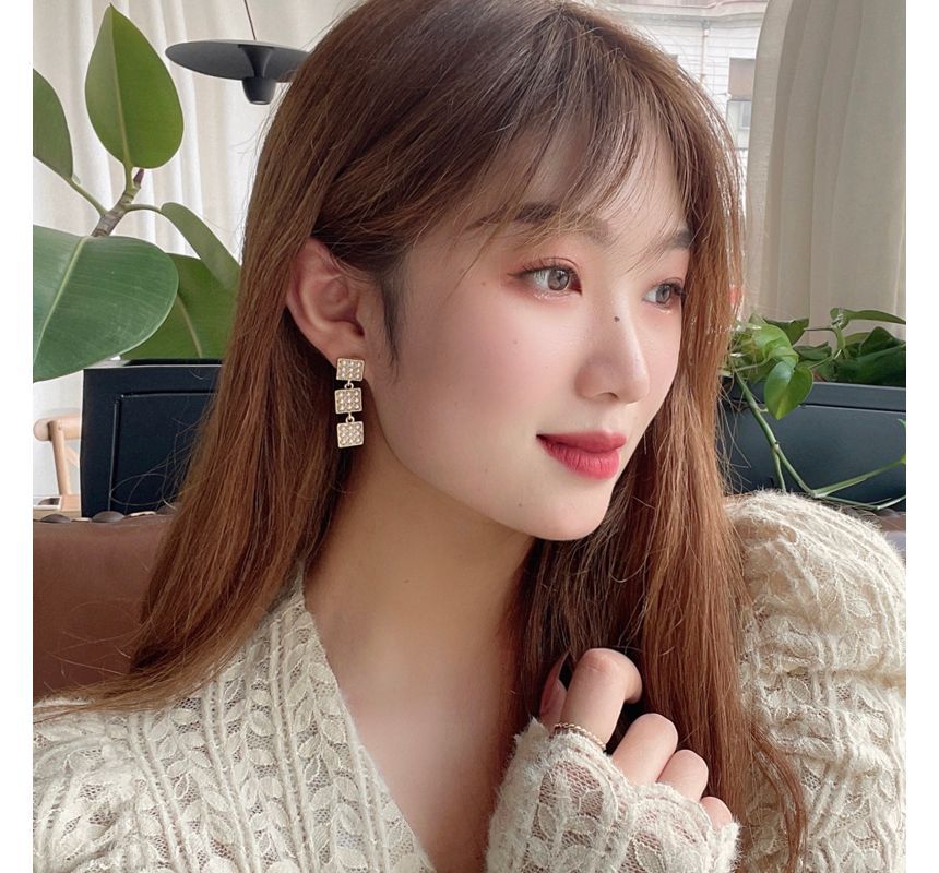 Alloy Pearl Earring Dangle Square Faux