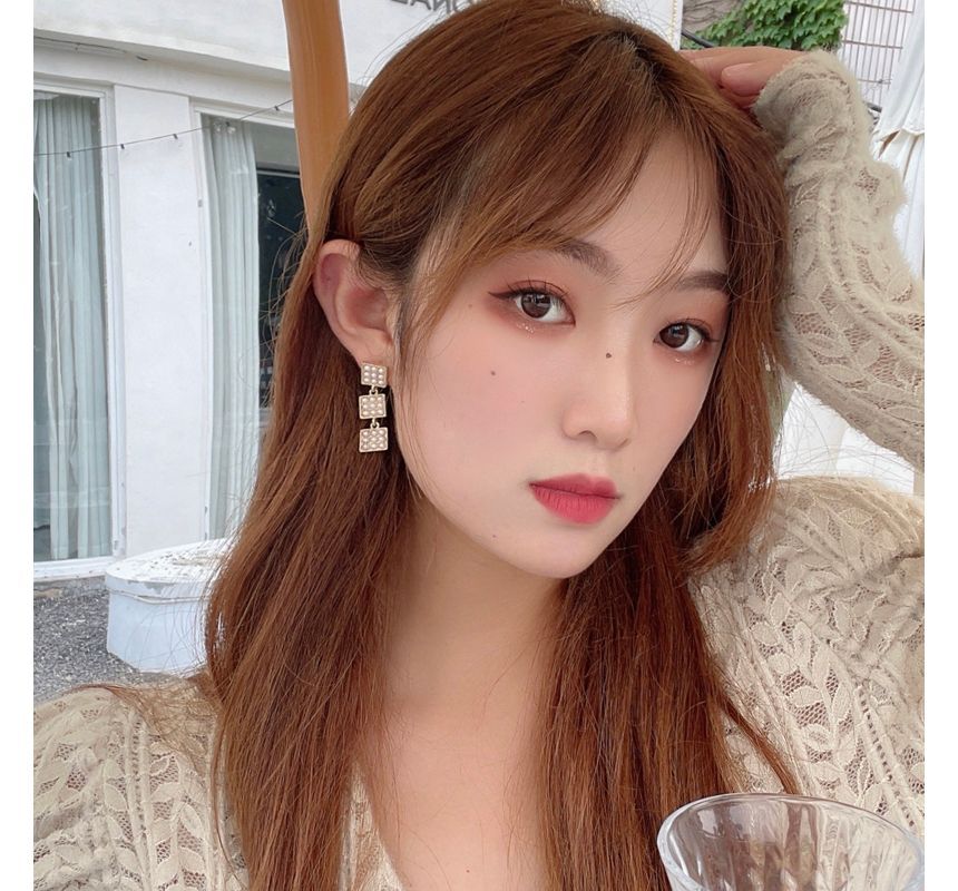 Alloy Pearl Earring Dangle Square Faux