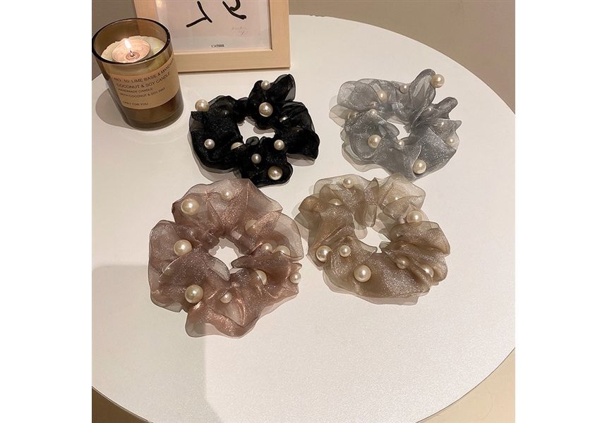 Faux Pearl Organza Scrunchie