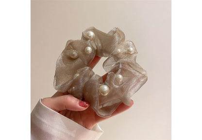 Faux Pearl Organza Scrunchie