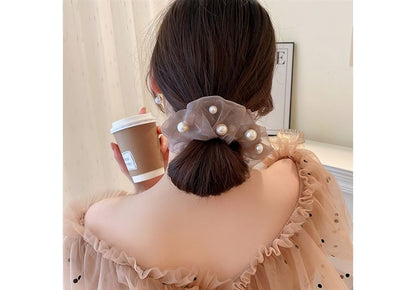 Faux Pearl Organza Scrunchie