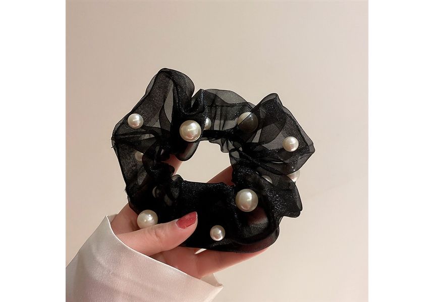 Faux Pearl Organza Scrunchie