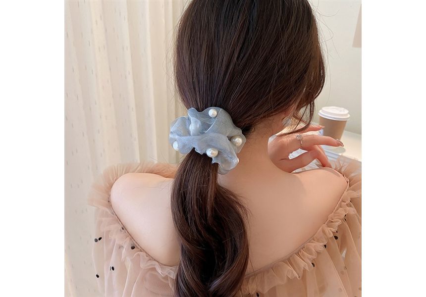 Faux Pearl Organza Scrunchie