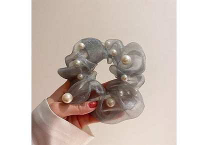 Faux Pearl Organza Scrunchie