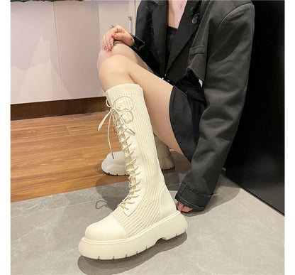 Sock Lace-Up Tall Platform Boots