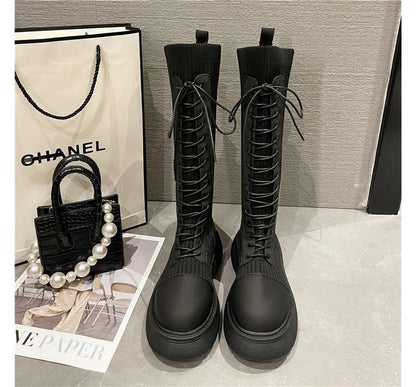 Sock Lace-Up Tall Platform Boots