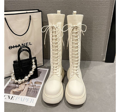 Sock Lace-Up Tall Platform Boots