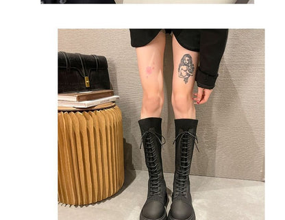 Sock Lace-Up Tall Platform Boots