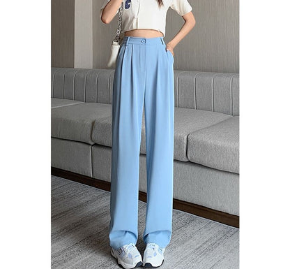 High Waist Plain Wide Leg Pants (Various Designs)