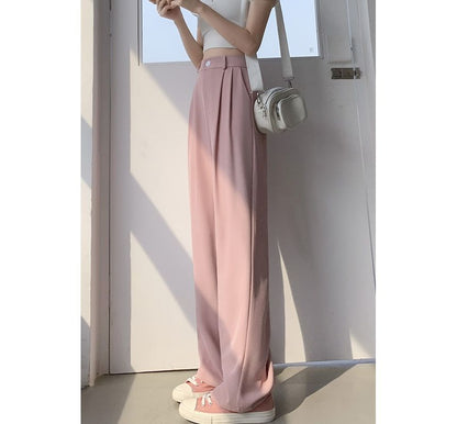 High Waist Plain Wide Leg Pants (Various Designs)