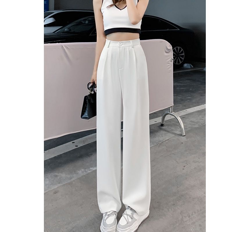 High Waist Plain Wide Leg Pants (Various Designs)