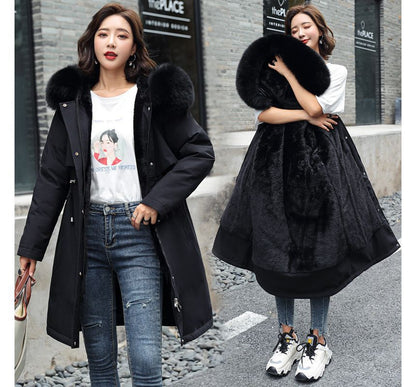 Fluffy Hooded Padded Zip-Up Long Coat