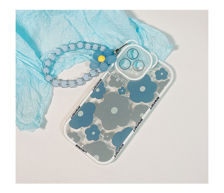 Bead Transparent Phone Case Chain Flower