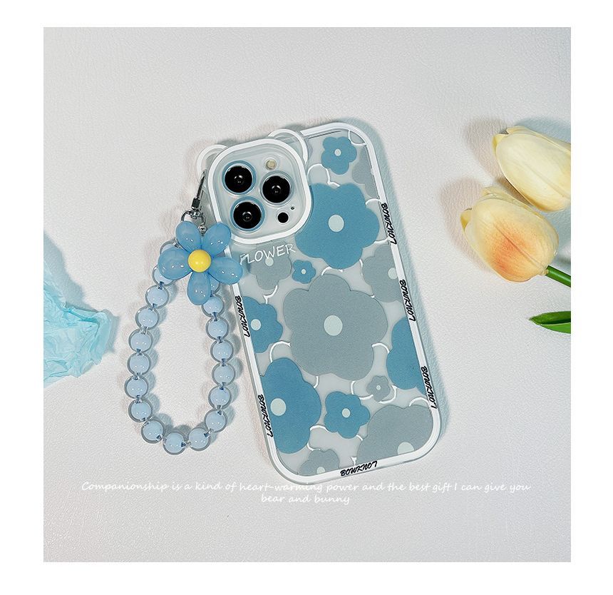 Bead Transparent Phone Case Chain Flower