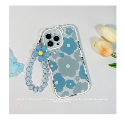Bead Transparent Phone Case Chain Flower