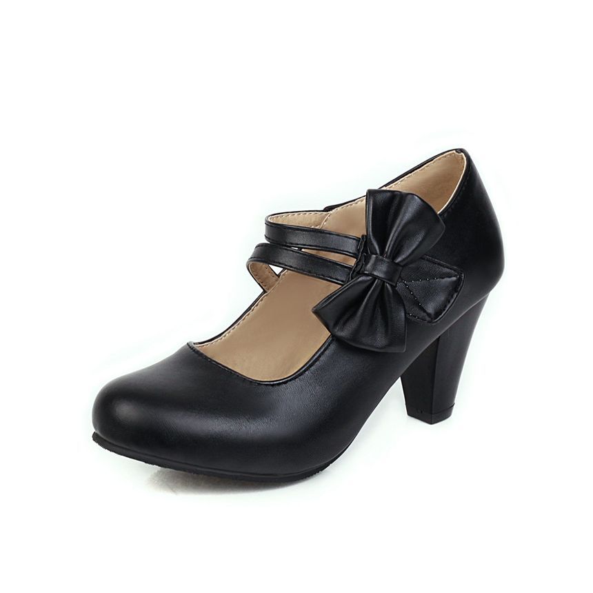 Heel Mary Bow Shoes Chunky Jane