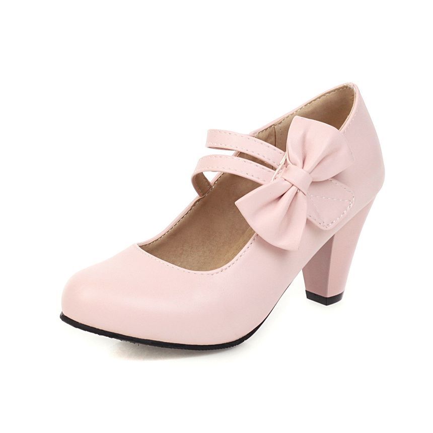 Heel Mary Bow Shoes Chunky Jane
