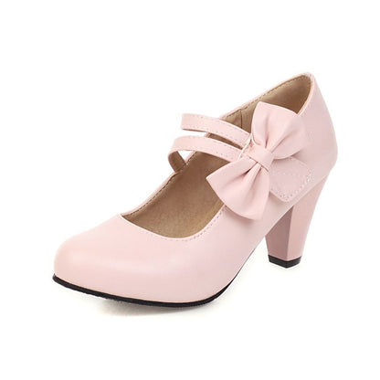 Heel Mary Bow Shoes Chunky Jane