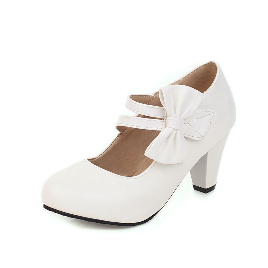 Heel Mary Bow Shoes Chunky Jane