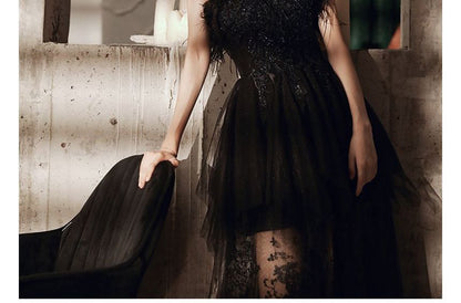 Strapless Evening Trim Sequined Gown Fluffy A-Line