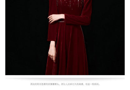 Long-Sleeve Sweetheart-Neckline Rhinestone A-Line Evening Gown