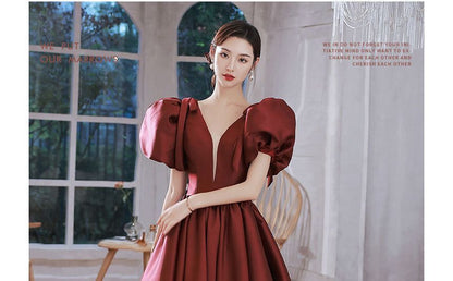A-Line Plain Evening Gown Mesh Puff-Sleeve Panel