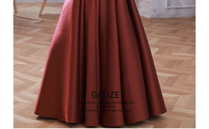 A-Line Plain Evening Gown Mesh Puff-Sleeve Panel
