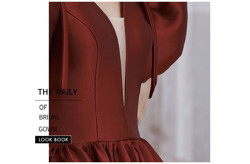 A-Line Plain Evening Gown Mesh Puff-Sleeve Panel