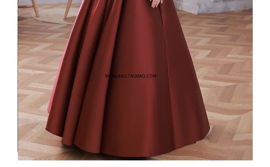 A-Line Plain Evening Gown Mesh Puff-Sleeve Panel