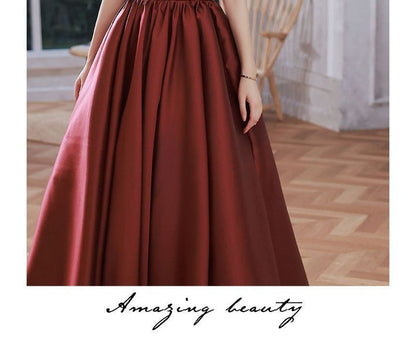 A-Line Plain Evening Gown Mesh Puff-Sleeve Panel
