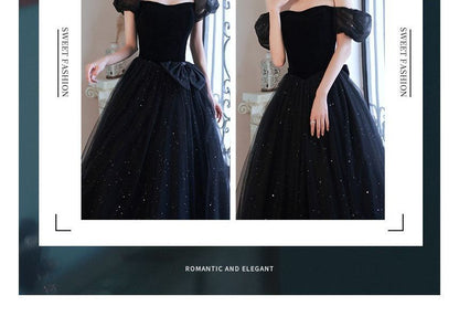 Puff-Sleeve Square-Neck Lace-Up Back A-Line Evening Gown (Various Designs)